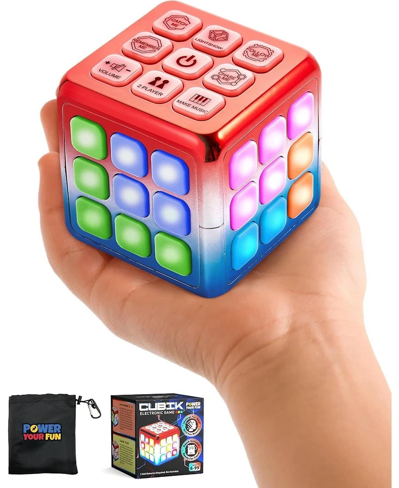 Power Your Fun Cubik Led Flashing Cube Memory Game - Metallic Red/Blue