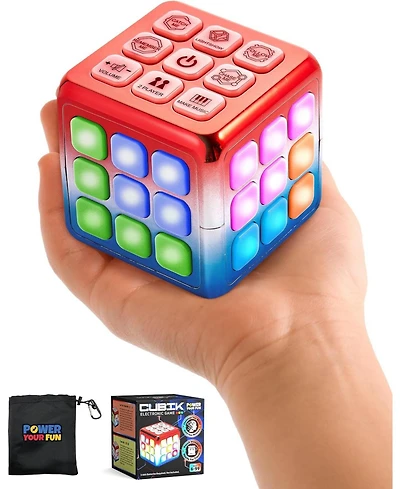 Power Your Fun Cubik Led Flashing Cube Memory Game - Metallic Red/Blue