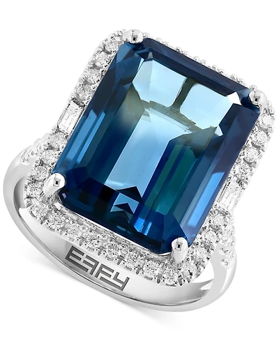Effy Blue Topaz (10-3/4 ct. t.w.) & Diamond (3/8 Halo Ring 14k Gold