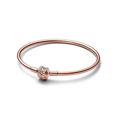 Pandora Moments Cubic Zirconia 14K Rose Gold-Plated Sparkling Shooting Star Clasp Bangle Bracelet