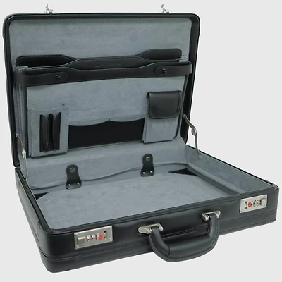 Alpine Swiss Mens Briefcase Expandable Genuine Leather Attache Briefcase For Men Dual Combination Lock Business Case
