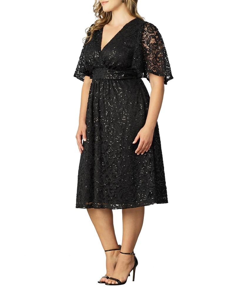 Kiyonna Plus Starry Sequin Lace Cocktail Dress