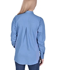 Ny Collection Petite Long Sleeve Chambray Blouse