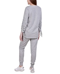 Ny Collection Petite Drawstring Sleeve Top and Jogger Set, 2 Piece