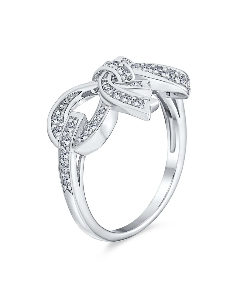 Bling Jewelry Holiday Party Cubic Zirconia Pave Cz Ribbon Band Bow Ring Sterling Silver