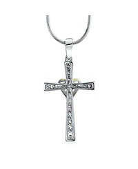 Bling Jewelry Cz Pave Accent Religious Love Of God Modern Fashion Heart Infinity Cross Pendant Necklace Two Tone Rhodium Plated Brass