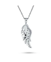 Bling Jewelry Religious Spiritual Cz Pave Accent Feather Guardian Angel Wing Pendant Necklace For Women Sterling Silver