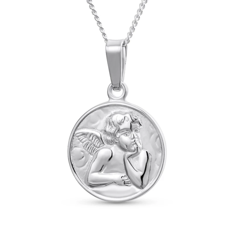 Bling Jewelry Religious Round Disc Medal Guardian Sistine Angel Cherub Pendant Necklace Sterling Silver
