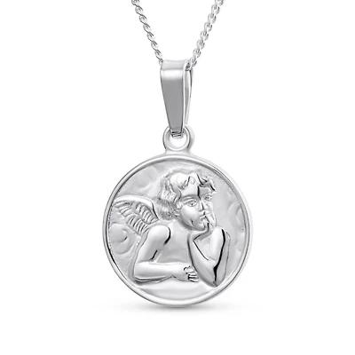 Bling Jewelry Religious Round Disc Medal Guardian Sistine Angel Cherub Pendant Necklace Sterling Silver