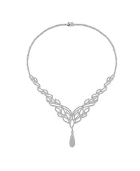 Bling Jewelry Art Deco-Inspired Leaf Statement Collar Necklace With Cleavage Dangling Teardrop Micro Pave Cubic Zirconia Cz