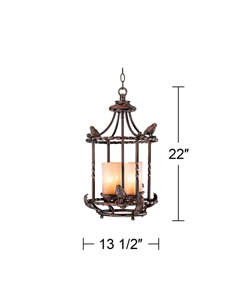 Song Birds Wrought Iron Bronze Pendant Chandelier 13 1/2" Wide Rustic Cage Scavo Glass 4-Light Fixture for Dining Room House Foyer Kitchen Island