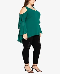 City Chic Plus Hi Lo Cold Shoulder Long Sleeve Top
