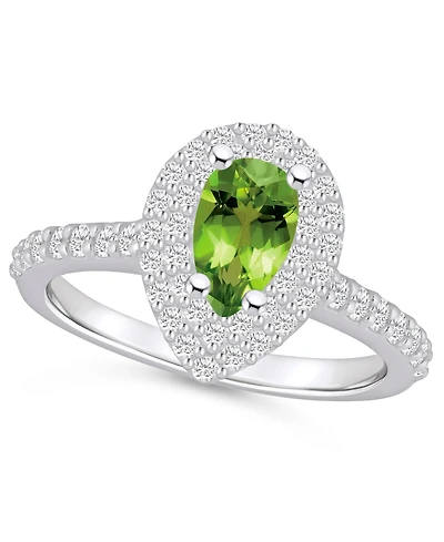 Macy's Peridot and Diamond Accent Halo Ring 14K White Gold