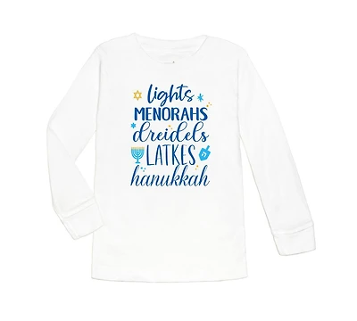 Sweet Wink Toddler Hanukkah Fun Printed T-Shirt with Long Sleeves, White Girls