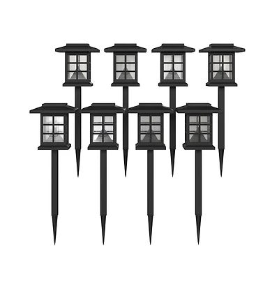 Lantern Style All-Weather Outdoor Led Solar Lights, Powered Lights For Pathway, Garden, & Yard - Set Of 8