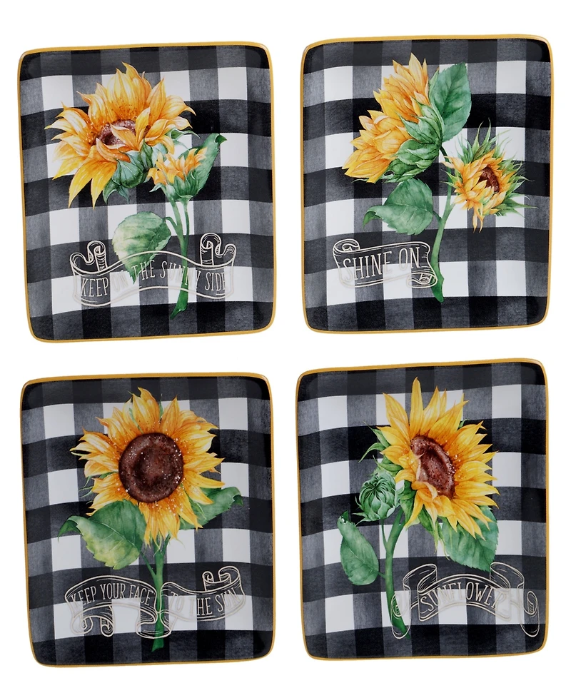 Certified International Sunflower Fields 4-Pc. Canape Plates asst.