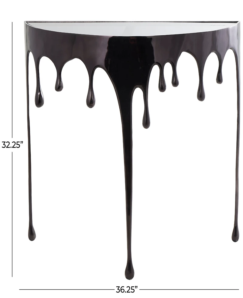 Rosemary Lane Aluminum Drip Console Table with Melting Designed Legs and Shaded Glass Top, 36" x 14" 32"