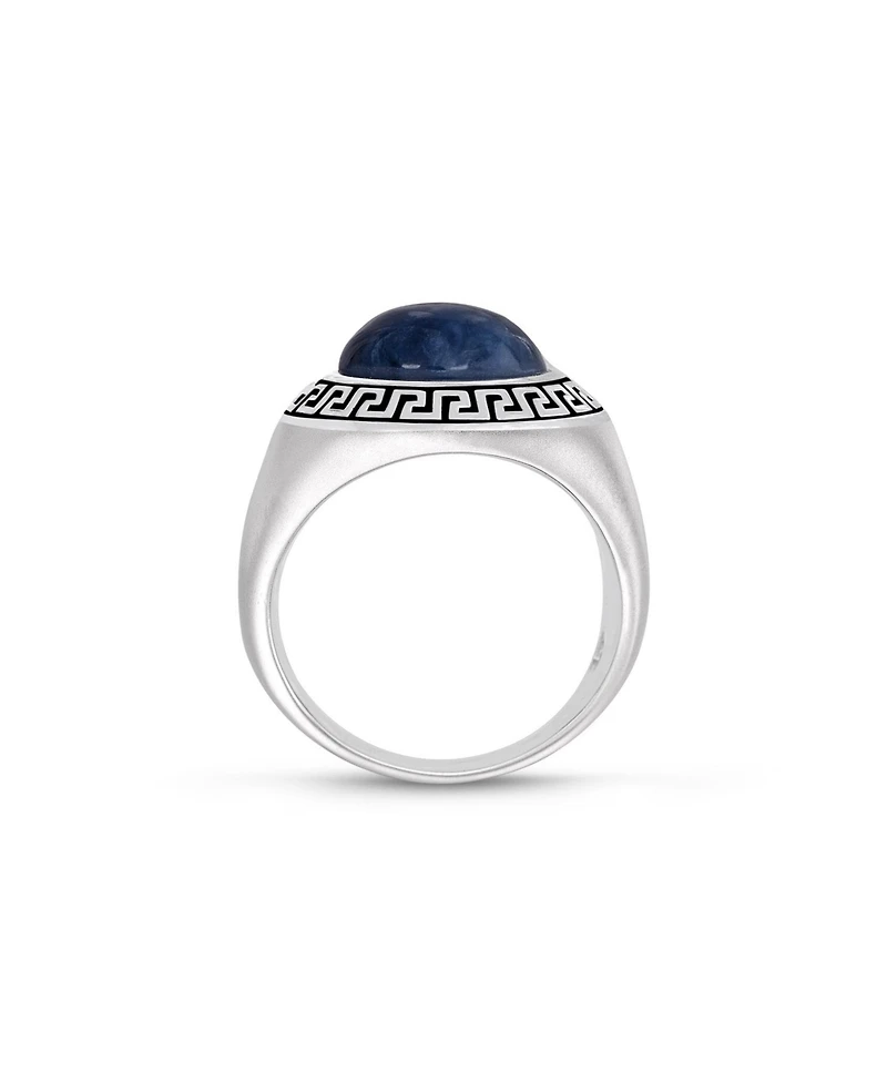 LuvMyJewelry Blue Apatite Gemstone Sterling Silver Men Signet Ring Black Rhodium
