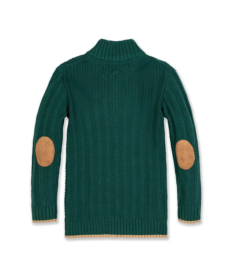 Hope & Henry Boys Organic Long Sleeve Half Zip Sweater with Suede Trim, Kids