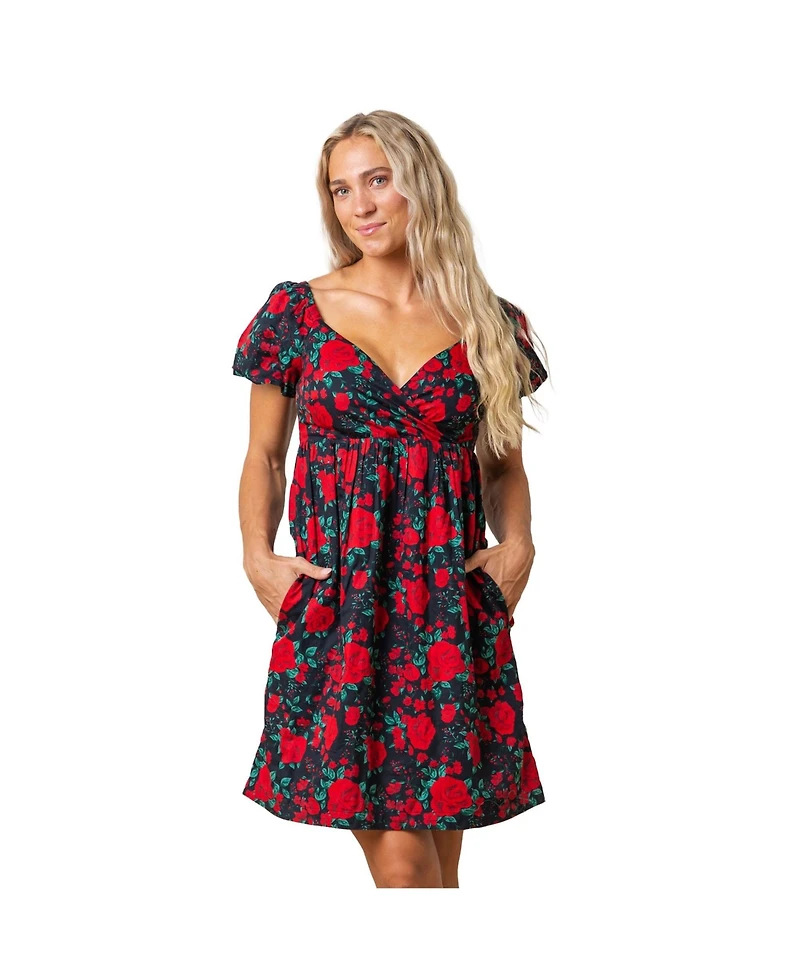 Hope & Henry Women's Puff Sleeve Crossover Party Dress