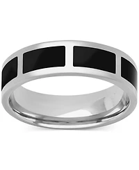 Men's Polished Black Ceramic Segmented Band Sterling Silver