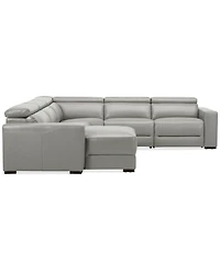 Nevio 124" 5-Pc. Leather Sectional with 1 Power Recliner, Headrests and Chaise, Created For Macy's