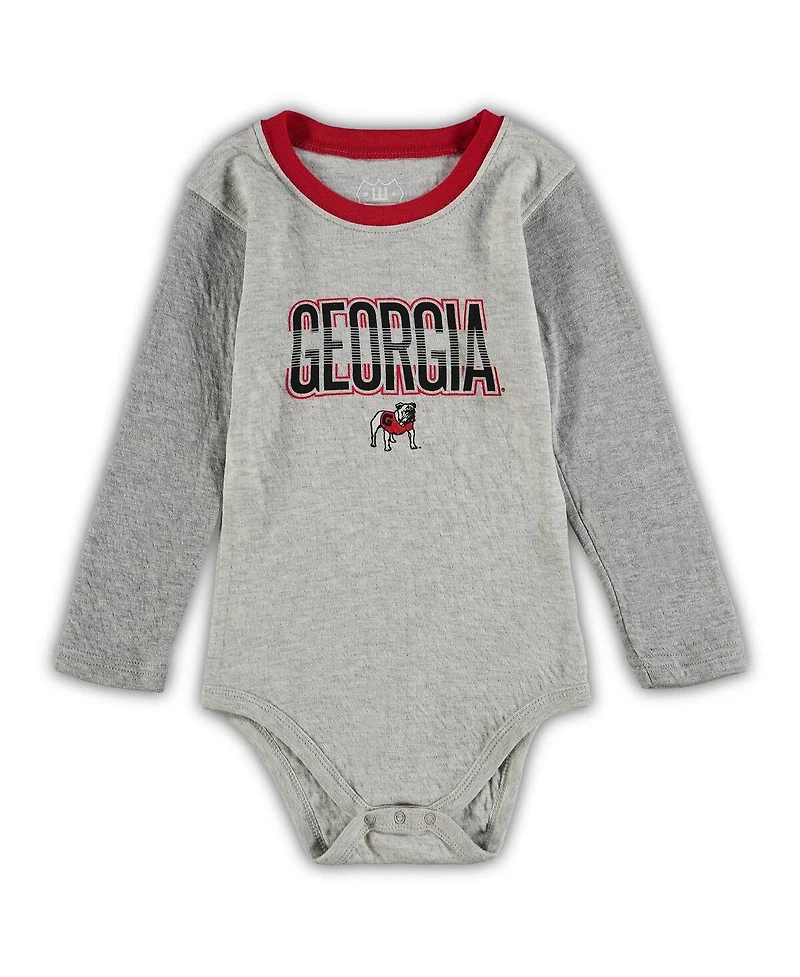 Infant Boys and Girls Wes & Willy Heathered Gray, Red Georgia Bulldogs Jie Long Sleeve Bodysuit Pants Set