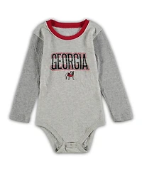 Infant Boys and Girls Wes & Willy Heathered Gray, Red Georgia Bulldogs Jie Long Sleeve Bodysuit Pants Set