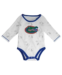Newborn and Infant Boys Girls Royal, White Florida Gators Dream Team Raglan Long Sleeve Bodysuit Hat Pants Set