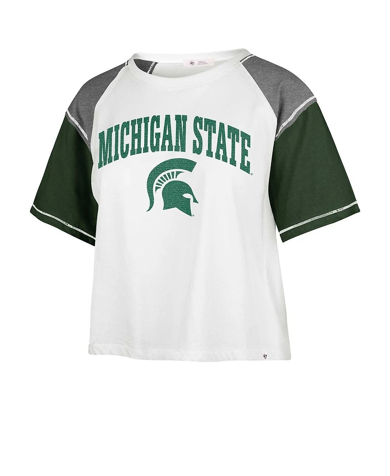Women's '47 Brand White Distressed Michigan State Spartans Serenity Gia Cropped T-shirt