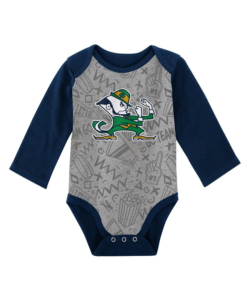 Newborn and Infant Boys Girls Green, Gray Notre Dame Fighting Irish 2-Pack Play Time Long Sleeve Bodysuit Set