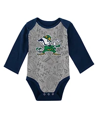 Newborn and Infant Boys Girls Green, Gray Notre Dame Fighting Irish 2-Pack Play Time Long Sleeve Bodysuit Set