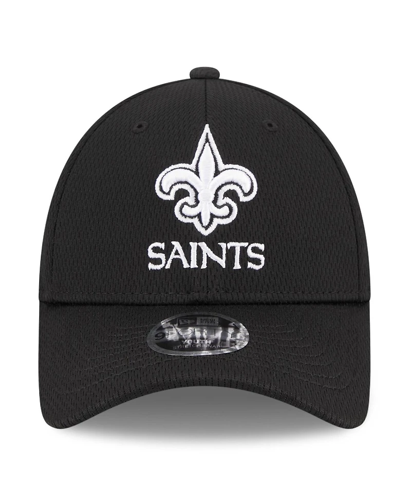 Youth Boys and Girls New Era Black New Orleans Saints Main B-Dub 9FORTY Adjustable Hat