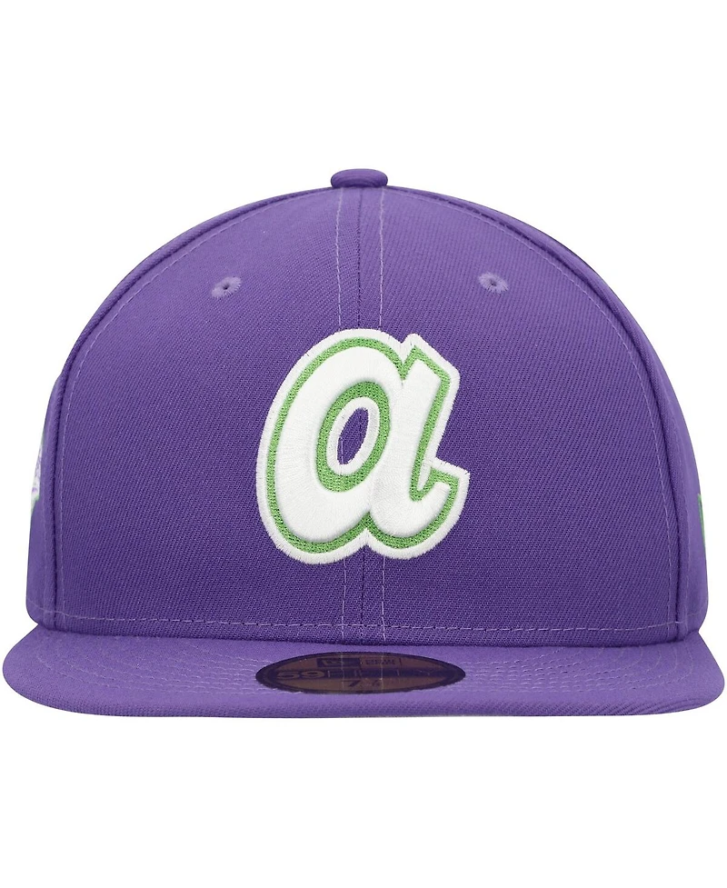 Men's New Era Purple Atlanta Braves Lime Side Patch 59FIFTY Fitted Hat