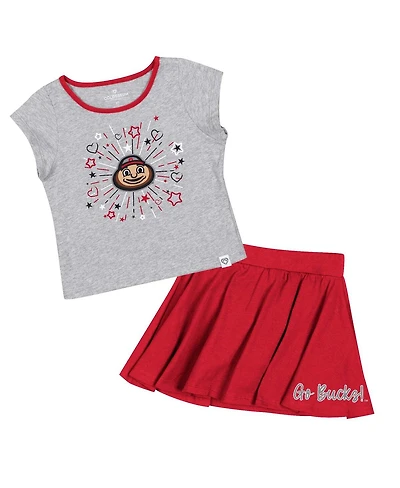 Girls Toddler Colosseum Heather Gray, Scarlet Ohio State Buckeyes Two-Piece Minds For Molding T-shirt and Skirt Set