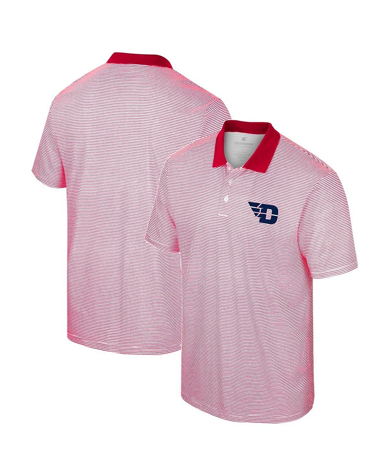 Men's Colosseum White, Red Dayton Flyers Print Stripe Polo Shirt