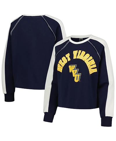 Women's Gameday Couture Navy West Virginia Mountaineers Blindside Raglan Cropped Pullover Sweatshirt