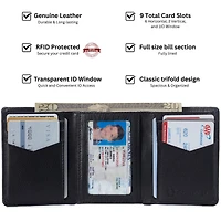 Alpine Swiss Mens Leon Trifold Wallet Rfid Safe Bifold Genuine Leather Id Window