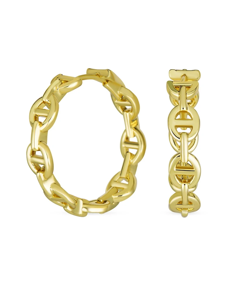 Bling Jewelry Classic Round Paper Clip Link Open Anchor Puff Mariner Chain Hoop Earrings Silver Gold Plated 1.25 Inch
