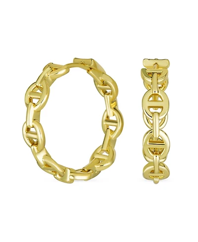 Bling Jewelry Classic Round Paper Clip Link Open Anchor Puff Mariner Chain Hoop Earrings Silver Gold Plated 1.25 Inch