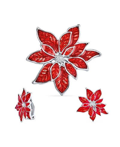 Bling Jewelry Large Statement Poinsettia Brooch Clip-On Earrings Christmas Jewelry Set Gold Plated