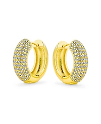 Bling Jewelry Cubic Zirconia Micro Pave Cz Slender Huggie Hoop Earrings Yellow Gold Plated