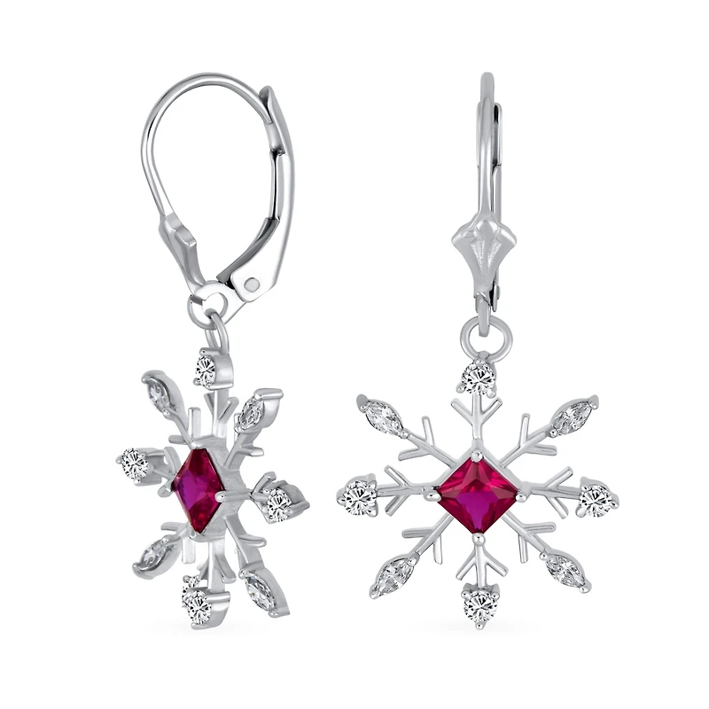 Holiday Party Christmas Pink Rose Cz Clear Cubic Zirconia Snowflake Necklace Pendant Dangling Earrings Jewelry Set For Women Lever Back .925 sterling