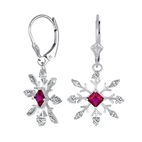 Holiday Party Christmas Pink Rose Cz Clear Cubic Zirconia Snowflake Necklace Pendant Dangling Earrings Jewelry Set For Women Lever Back .925 sterling