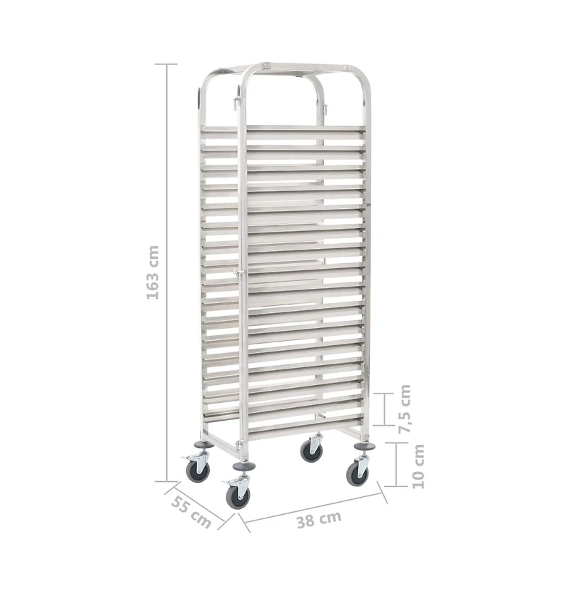 Kitchen Trolley for 16 Trays 15"x21.7"x64.2" Stainless Steel