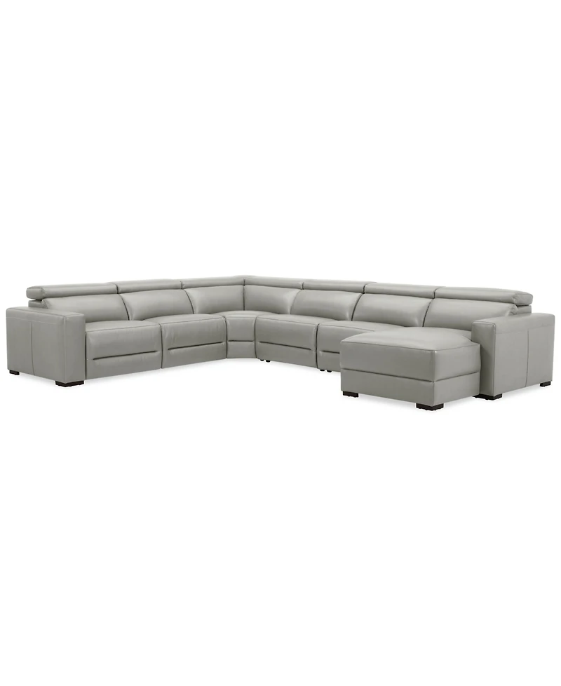 Nevio 157" 6-Pc. Leather Sectional with 1 Power Recliner, Headrests and Chaise, Created For Macy's