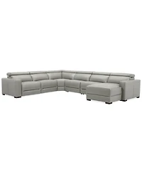 Nevio 157" 6-Pc. Leather Sectional with 3 Power Recliners, Headrests and Chaise, Created For Macy's