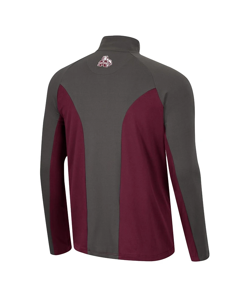 Men's Colosseum Maroon, Charcoal Mississippi State Bulldogs Two Yutes Raglan Quarter-Zip Windshirt