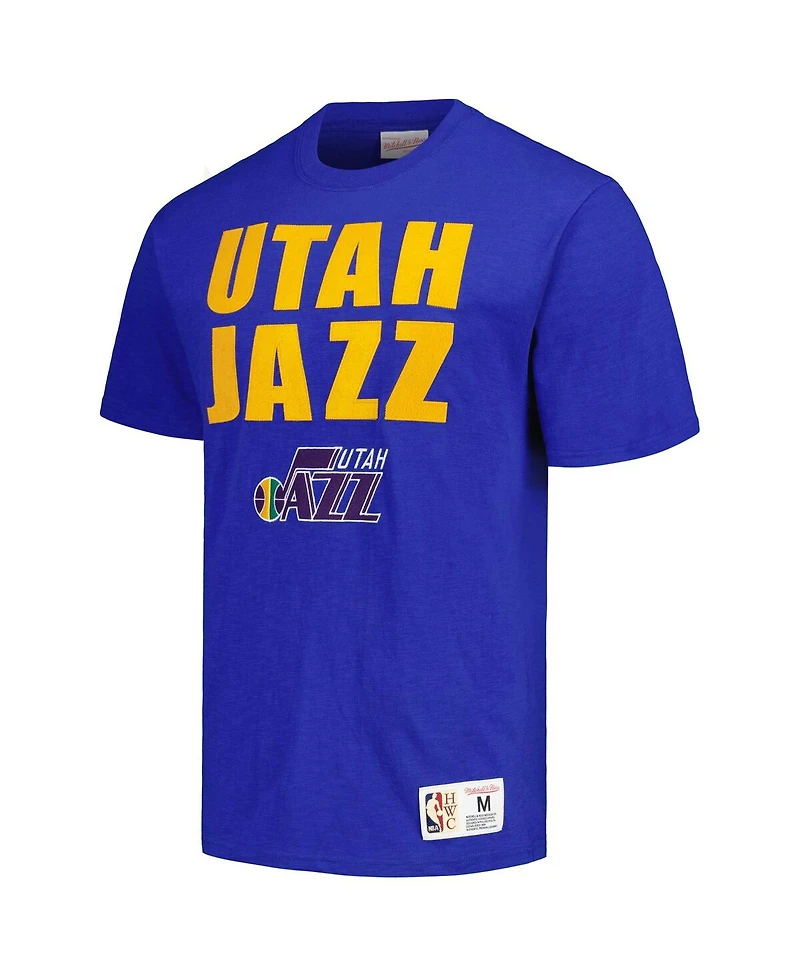 Men's Mitchell & Ness Royal Distressed Utah Jazz Hardwood Classics Legendary Slub T-shirt
