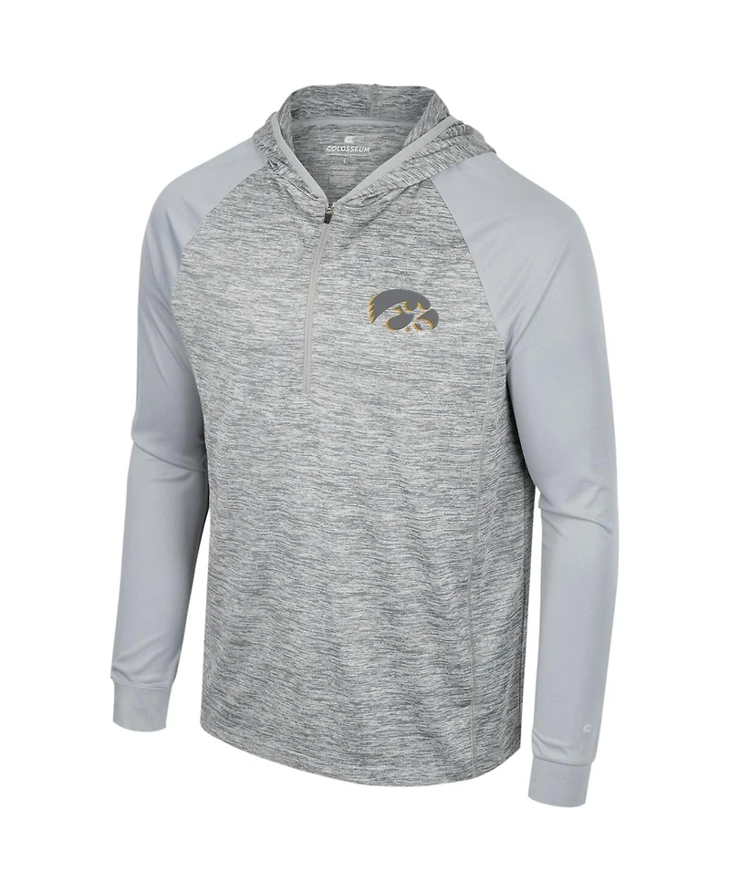 Men's Colosseum Gray Iowa Hawkeyes Cybernetic Raglan Quarter-Zip Hooded Top